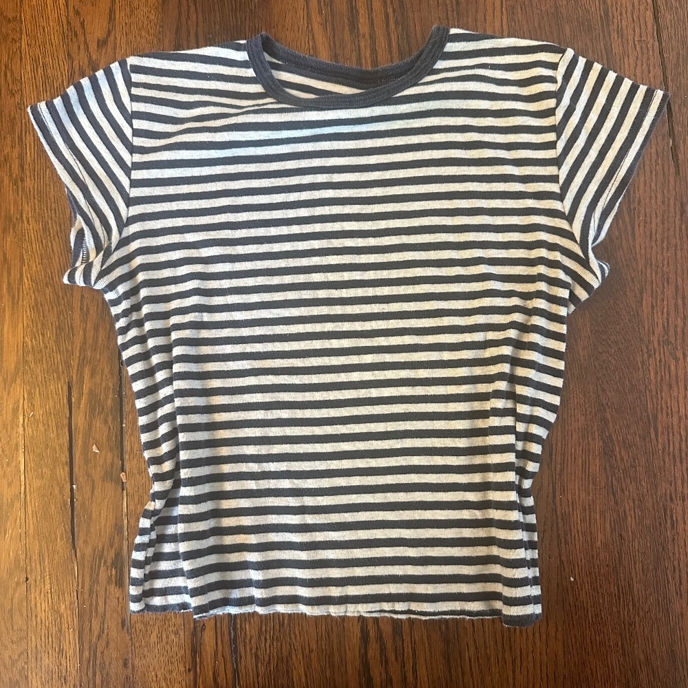 Brandy Melville Navy & Cream Striped Crop Top